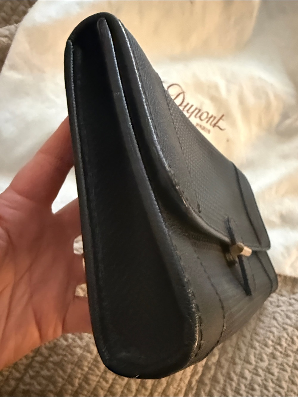 Vintage S.T. DuPont Paris rare black evening clutch with dust bag - Picture 7 of 10